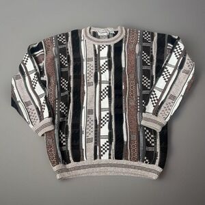 Vintage 90s Cotton Traders Knit Textured Coogi Style Sweater Biggie Size Large